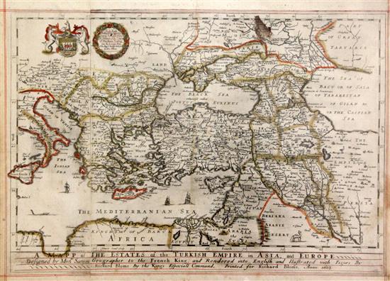 Richard Blome Map of the Estates of the Turkish Empire in Asia and Europe 1669 overall 12.5 x 17in.